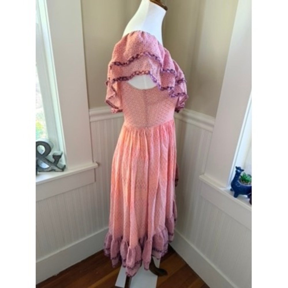LoveShackFancy Pink Silk Ruffle Asymmetrical Floral Dress Size 2 (Runs Larger) - Picture 11 of 15